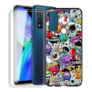 case for tcl 20 xe/5087z (6.52"), with [ 2 x tempered glass protective film], kjyf black soft silicone protective cover bumper shockproof phone case for tcl 20 xe/5087z - xs40