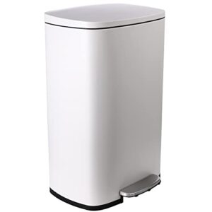 increkid 13.2 gallon trash can, stainless steel kitchen garbage bin with inner buckets and hinged lid, rectangular step on dustbin, soft-close, airtight for home office bathroom mall（50 l） (white)