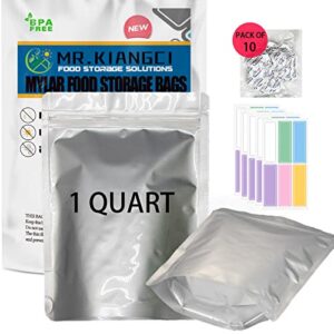 60 mylar bags for food storage with oxygen absorbers 300cc, thick 5 mil, 7"x10" quart stand-up zipper pouches, heat sealable mylar bags for long term food storage (60)
