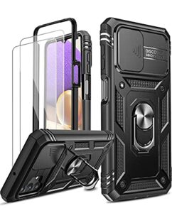 leyi for samsung galaxy a32 5g case: a32 5g case with slide camera cover + [2 packs] tempered glass screen protector, 360 full body military-grade case with kickstand for a32 5g[not fit 4g], black