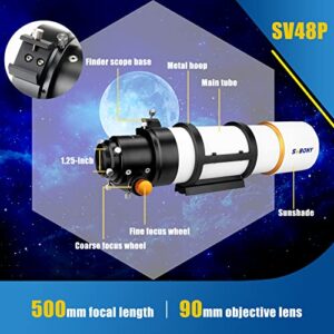 SVBONY SV48P Telescope, 90mm Aperture F5.5 Refractor OTA for Adults Beginners, Telescopes for Deep Sky Astrophotography and Visual Astronomy