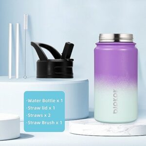 BJPKPK Kids Water Bottle with Straw Lid, 15oz Stainless Steel Water Bottles, Insulated Water Bottle for School, Reusable Leak Proof BPA Free Flask, Lavender