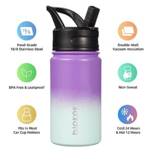 BJPKPK Kids Water Bottle with Straw Lid, 15oz Stainless Steel Water Bottles, Insulated Water Bottle for School, Reusable Leak Proof BPA Free Flask, Lavender