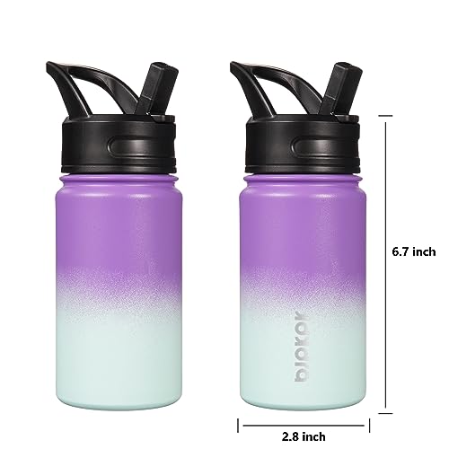 BJPKPK Kids Water Bottle with Straw Lid, 15oz Stainless Steel Water Bottles, Insulated Water Bottle for School, Reusable Leak Proof BPA Free Flask, Lavender