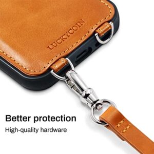 LUCKYCOIN for iPhone 13 Crossbody Leather Case Genuine Leather Card Slot Holders Wallet Protective Case Adjustable Leather Strap Lanyard Compatible with 2021 New Apple iPhone 13 6.1 inch Brown