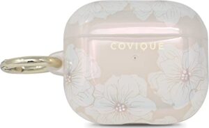 covique compatible airpods 3 case cover 2021 | cute women girly flower, white poppy floral iridescent & glitter | protective shockproof tpu with keychain hook for airpods 3rd generation charging case