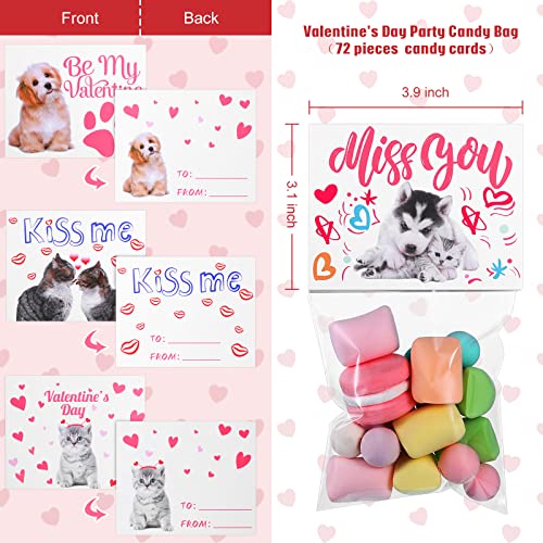 72 Pieces Valentine Candy Cello Bags Plastic Valentine Treat Bags Self Adhesive Cellophane Goodies Bags with 72 Pieces Bag Toppers Baking for Boy Girl Wedding Anniversary Party Supplies