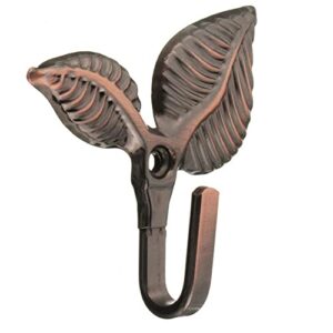 AKOAK Pack of 2, Metal Leaf Shape Wall Decoration Hook, Retro Curtain Door Wall Hat Hook, Can Hang Coat, Scarf, Bag, Key (Red Bronze)