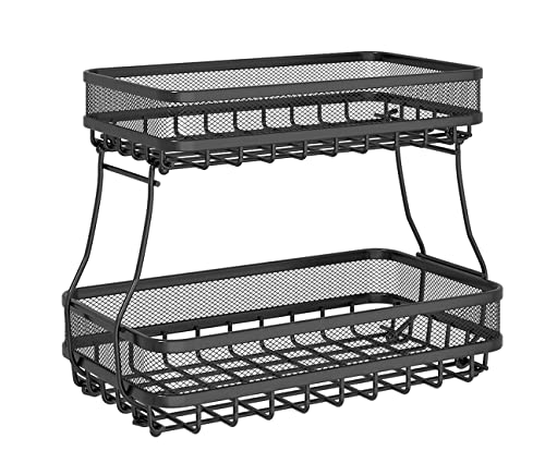 OKZEST 2 Tier Fruit Basket, Vegetable Fruit Basket Bowl for Kitchen Countertop, Metal Fruit Storage Stand Holder Organizer for Bread Snack Potato Onion Produce