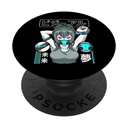 Aesthetic Vaporwave Waifu Anime Mask Girl PopSockets Swappable PopGrip