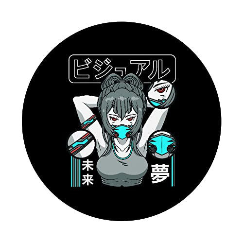 Aesthetic Vaporwave Waifu Anime Mask Girl PopSockets Swappable PopGrip