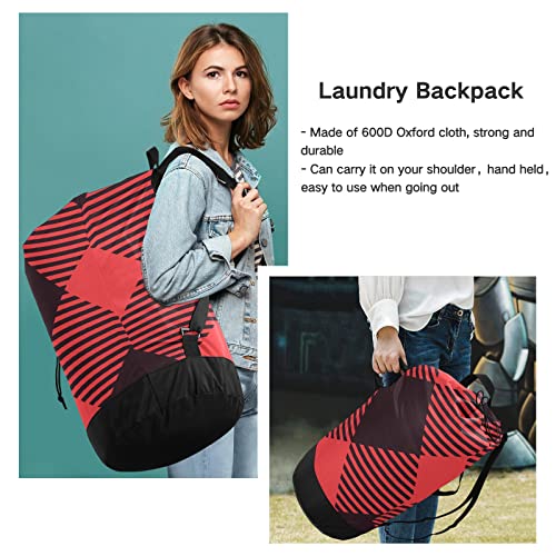 Christmas Plaid Buffalo Laundry Bag Backpack Heavy Duty Laundry Bag with Shoulder Straps Travel Laundry Bag Foldable for Laundromat and Luggage Storage