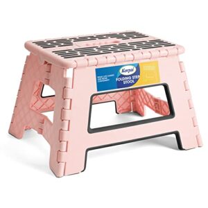 korpai the latest 9" folding step stool for adults and kids holds up to 300 lbs,non-slip folding stools with portable handle, compact plastic foldable step stool for bathroom,kitchen,sakura pink,1pc