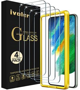 ivoler [4 pack] screen protector for samsung galaxy s21 fe 5g 2022 [not fit galaxy s21] tempered glass with [alignment frame] easy installation anti-scratch hd clear, 6.4 inch