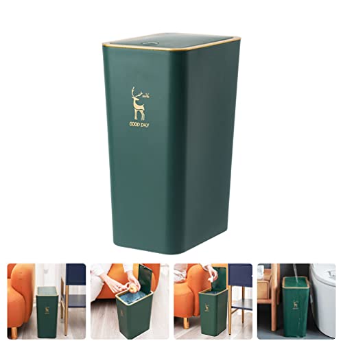 Trash Can Garbage Bin Wastebasket: Bathroom Rubbish Can Trash Barrel Waste Basket Garbage Bucket with Press Type Lid for Office Kitchen Bedroom Green