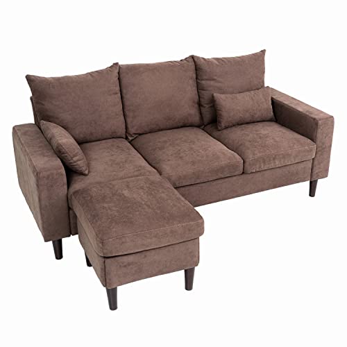 Panana Convertible Sectional Sofa Couch Modern L-Shaped Couch 3 Seater Fabric Sofa for Small Space(Brown)