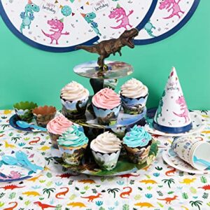 Dinosaur Cupcake Stand 3 Tier Cupcake Stand for Boys Dinosaur Birthday Party Cardboard Cupcake Stand for 24 Cupcakes