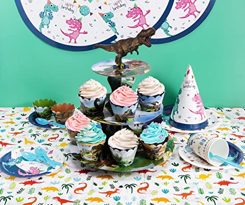 Dinosaur Cupcake Stand 3 Tier Cupcake Stand for Boys Dinosaur Birthday Party Cardboard Cupcake Stand for 24 Cupcakes