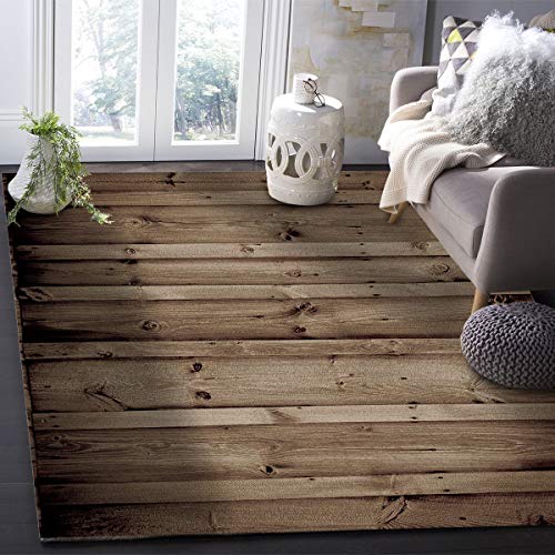 Seven Roses Rectangular Area Rug for Living Room, Bedroom, Retro Wooden Stripes Grain Non-Slip Residential Carpet, Kitchen Rugs, Vintage Board Floor Mat with Rubber Backing 2' x 3'