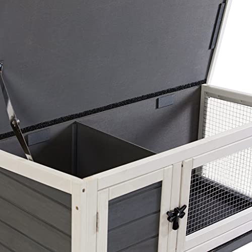 AMZOSS 36" Rabbit Hutch, Wooden Bunny Cages Indoor with Deeper Leakproof Tray, Small Elevated Rabbit Hutch with Hinged Asphalt Roof, and Made of Strong Fir Wood Indoor/Outdoor (US Spot)