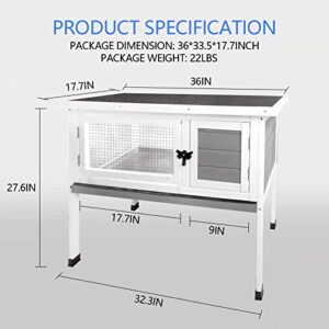 AMZOSS 36" Rabbit Hutch, Wooden Bunny Cages Indoor with Deeper Leakproof Tray, Small Elevated Rabbit Hutch with Hinged Asphalt Roof, and Made of Strong Fir Wood Indoor/Outdoor (US Spot)