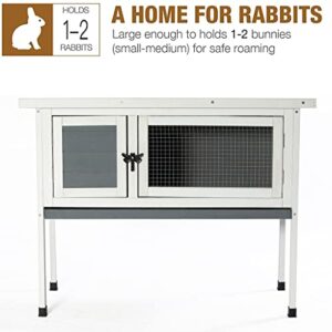 AMZOSS 36" Rabbit Hutch, Wooden Bunny Cages Indoor with Deeper Leakproof Tray, Small Elevated Rabbit Hutch with Hinged Asphalt Roof, and Made of Strong Fir Wood Indoor/Outdoor (US Spot)