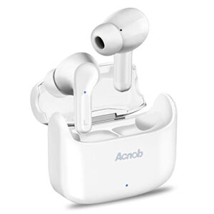 acnob ear buds wireless bluetooth earbuds 5.0 ipx6 waterproof 32 hours playtime headphones with wireless charging case & built in mic tws hifi bass stereo earphones for iphone & android,white