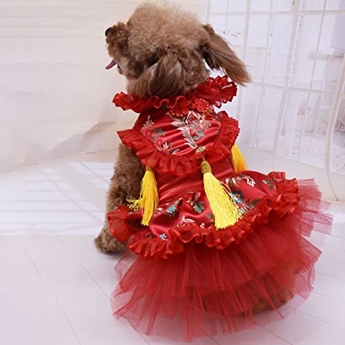 guohanfsh Pet Accessories,Pet Costume Chinese Style Dress-up Skin-Friendly Dogs Cats Tulle Princess Dress Pet Supplies Pet Clothes Tassels Decor for