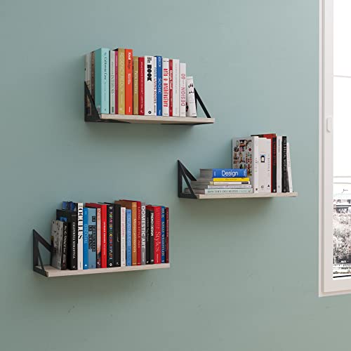 Wallniture Minori Floating Bookshelf Set of 3, Floating Shelves for Wall Storage, Natural Wood Wall Shelves for Living Room, Bedroom, Bathroom, Kitchen