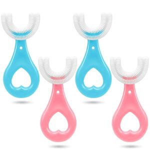 4 pack kids u shaped toothbrush with soft silicone brush head, kids toothbrushes whitening massage toothbrush u-type baby toothbrush 360° oral teeth cleaning for toddler toothbrush ages 2-6(blue+pink)