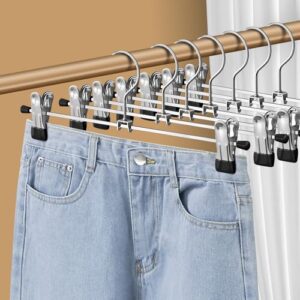 hwajan pants hangers with clips 30 pack adjustable skirt hangers for women non-slip trousers hanger for jeans clothes hangers for pants heavy duty space saving shorts hangers,black,12inch