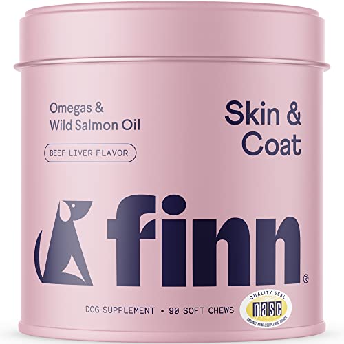 Finn Skin & Coat Salmon Oil Supplement for Dogs | Supports A Thick & Shiny Coat | Fish Oil from Wild Alaskan Salmon, Omega-3s, EPA & DHA, Biotin, & Zinc | 90 Soft Chews