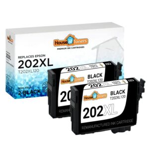 houseoftoners remanufactured ink cartridge replacement for epson 202 xl 202xl for workforce wf-2860 expression xp-5100 printers (2 black, 2pk)