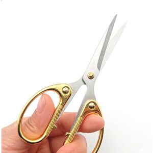 Aemoe 5inch All Stainless Steel Office Scissors,Ultra Sharp Blade Shears,Sturdy Sharp Scissors for Office Home School Sewing Fabric Craft Supplies Multipurpose Scissors Gold(SC0005-GOLD-S)