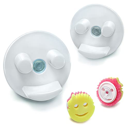 Storage Theory Suction Cup Sponge Holder - White Bathroom and Kitchen Sink Organizer for Smiley Face Sponges - No Sponges Included - 2 Pack