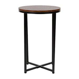 Taylor + Logan Brennan End Table - Engineered Wood Walnut Side Table with Matte Black Cross Brace Frame - 15.75" Round Side Table