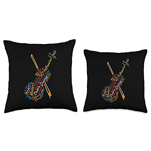 Classical Music Composers - Violin Player Gift! Classical Composers, Violin Player, Music Teacher Throw Pillow, 16x16, Multicolor