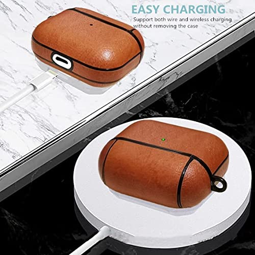 YQG 2021 Leather Case Compatible with AirPods 3rd Generation, Fully-Wrapped Portable Shockproof Leather Cover with Keychain Apple Airpods 3 Charging Case for Women Men [Front LED Visible] (Coffee)
