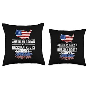 Russian American Flag Clothes American Grown Russian Roots Pride Russia Throw Pillow, 16x16, Multicolor