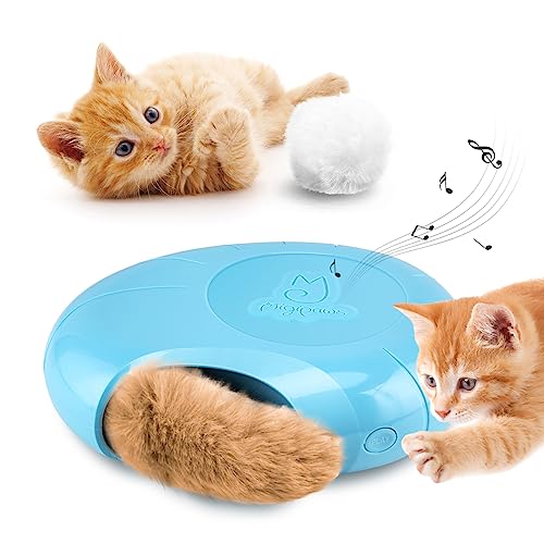 Migipaws Cat Toys Interactive Fluffy Ball Squeak Hide and Seek in a Mice Hole Smart Kitten Teaser Automatic Timer On Off Plush Fur Tail Refill