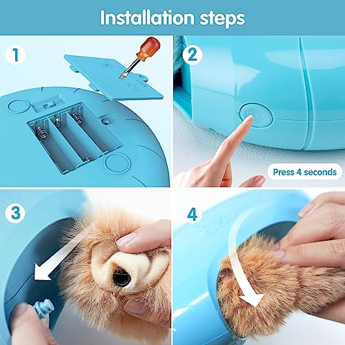 Migipaws Cat Toys Interactive Fluffy Ball Squeak Hide and Seek in a Mice Hole Smart Kitten Teaser Automatic Timer On Off Plush Fur Tail Refill