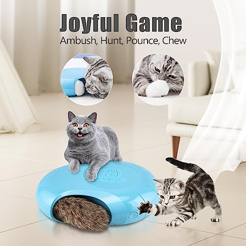 Migipaws Cat Toys Interactive Fluffy Ball Squeak Hide and Seek in a Mice Hole Smart Kitten Teaser Automatic Timer On Off Plush Fur Tail Refill