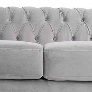 ONCIN Velvet Chesterfield Sofa, 84'' Modern Tufted 3 Seater Couch with Scroll Arms and Wood Legs for Living Room Bedroom (Gray), Grey Velvet, 84 In Chesterfield Sofa