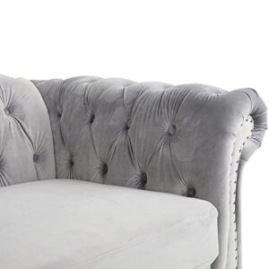 ONCIN Velvet Chesterfield Sofa, 84'' Modern Tufted 3 Seater Couch with Scroll Arms and Wood Legs for Living Room Bedroom (Gray), Grey Velvet, 84 In Chesterfield Sofa