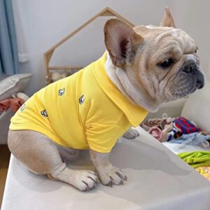 French Bulldog Embroidery Cotton Dog Shirts Pet Puppy T-Shirt Clothes Outfit Apparel Coats Tops… (Yellow, Medium)