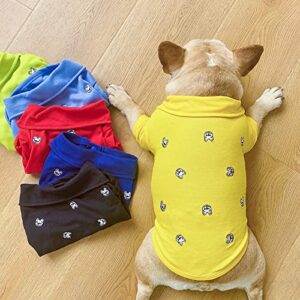 French Bulldog Embroidery Cotton Dog Shirts Pet Puppy T-Shirt Clothes Outfit Apparel Coats Tops… (Yellow, Medium)