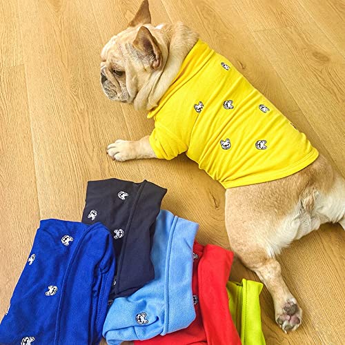 French Bulldog Embroidery Cotton Dog Shirts Pet Puppy T-Shirt Clothes Outfit Apparel Coats Tops… (Yellow, Medium)