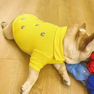 French Bulldog Embroidery Cotton Dog Shirts Pet Puppy T-Shirt Clothes Outfit Apparel Coats Tops… (Yellow, Medium)