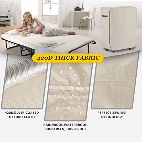 SELUGOVE Folding Bed Storage Cover for Single Size 31-Inch Portable Rollaway Bed, Khaki Double-Layer Oxford Cloth Thick and Tear-Resistant, with Zipper, Easy to Put On and Take Off.