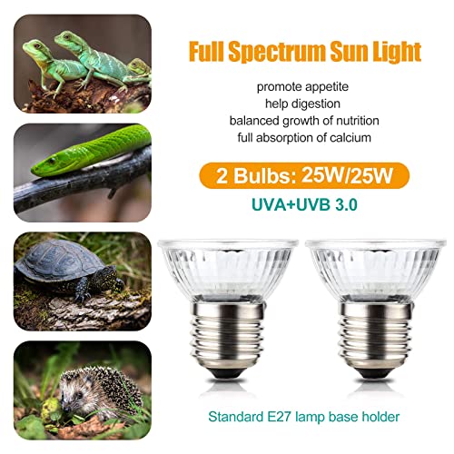 SDYXJ 2pcs 25W UVA UVB Reptile Heat Bulbs, Pet Heating Bulbs for Turtle Tank Habitat Reptile Lizard Snake(E27, 110V) (25W)